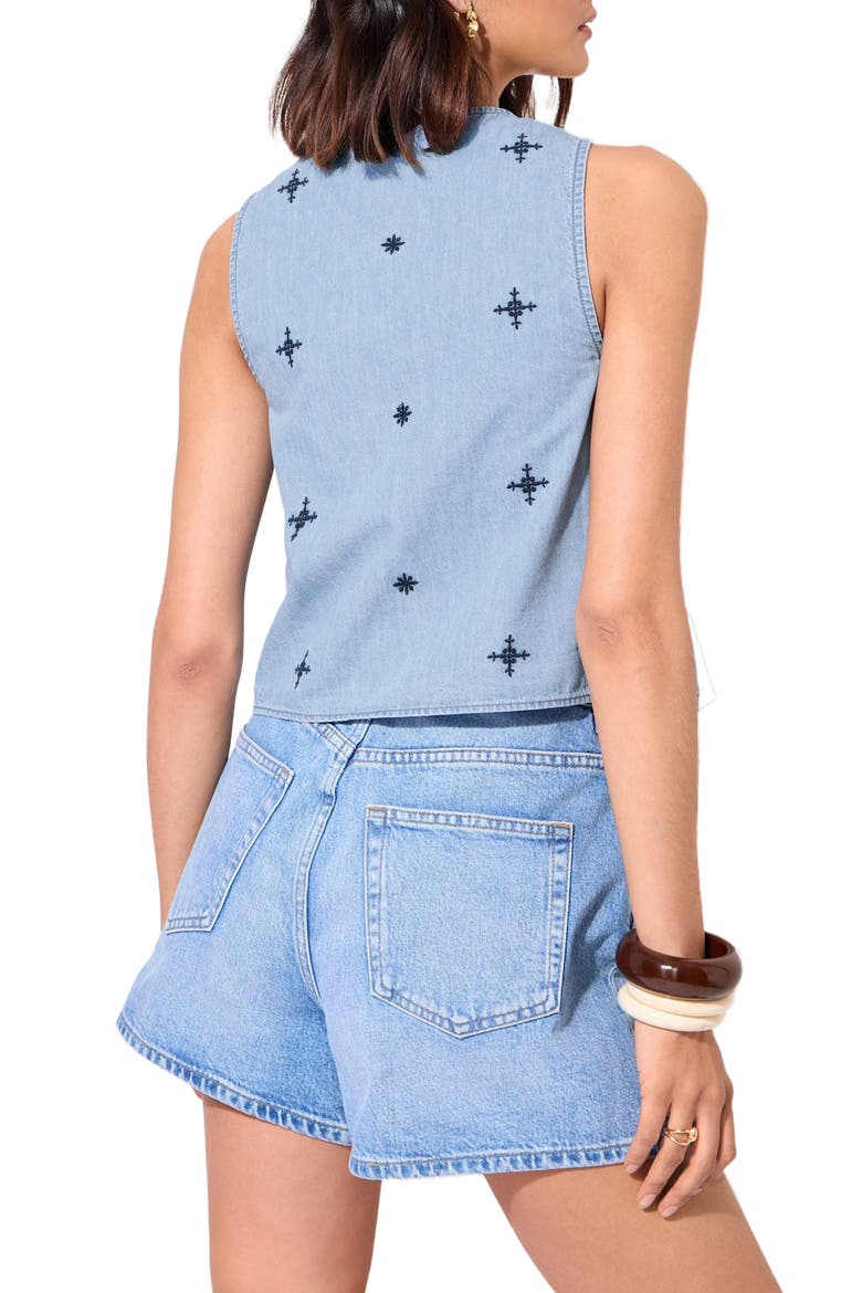 Embroidered Chambray Vest, Alternate, color, BLUE