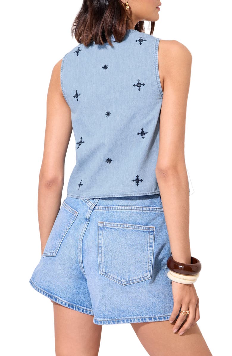 Friends Like These Embroidered Chambray Vest, Alternate, color, Blue
