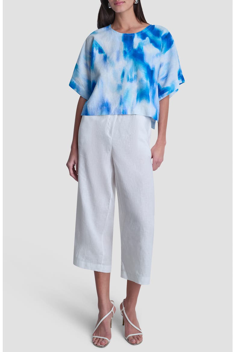 Pattern Boxy Linen Top, Alternate, color, MISTED SURF