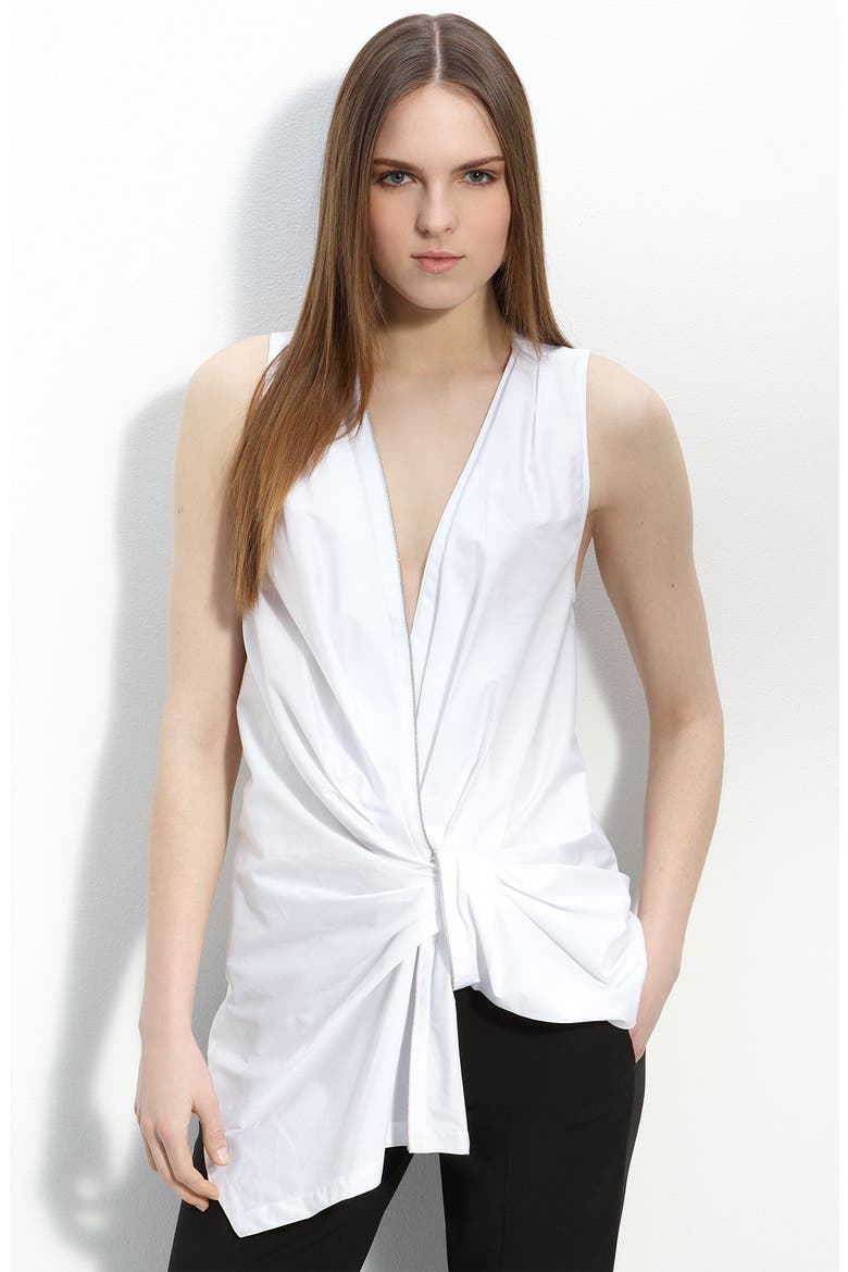 Zipper Trim Stretch Woven Top, Main, color, WHITE