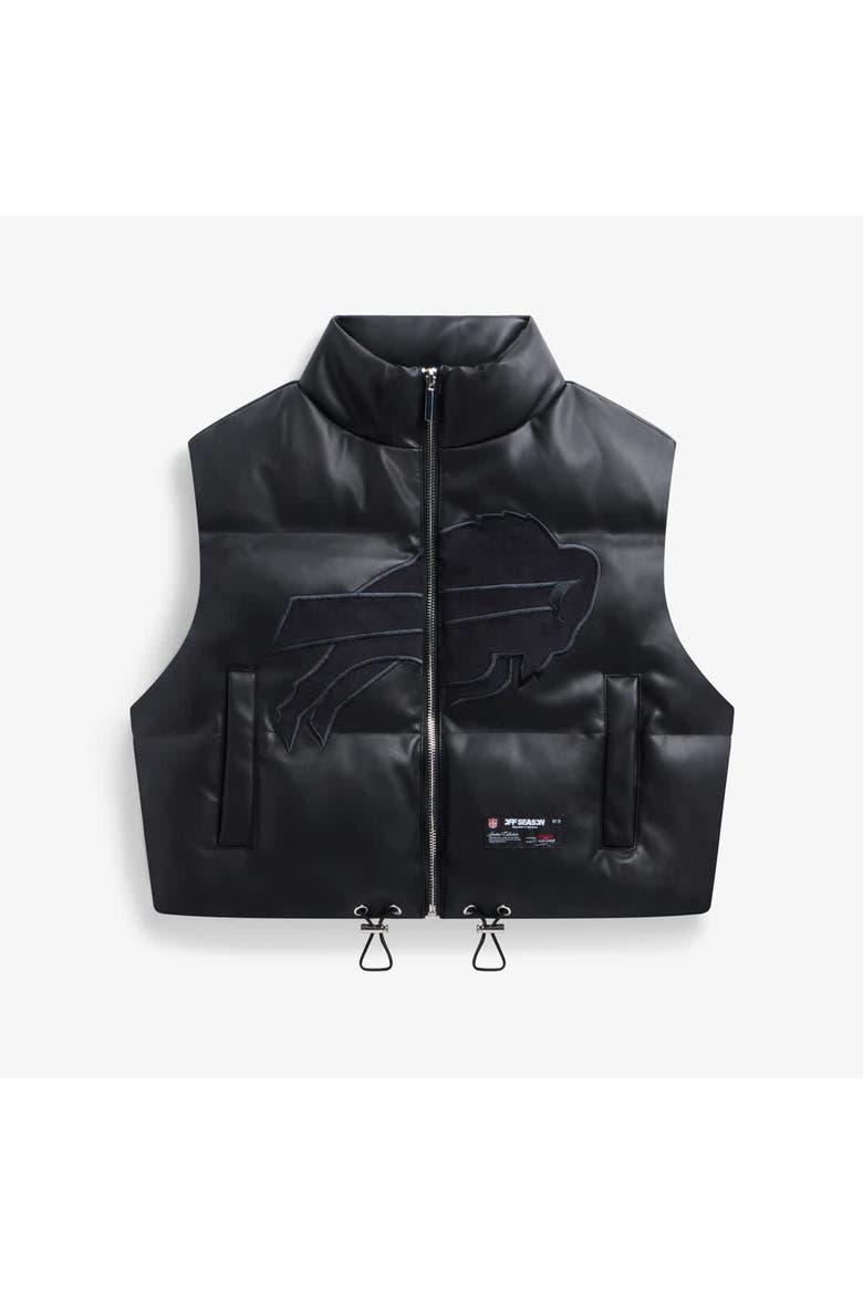 Women's  Black Buffalo Bills Faux Leather Cropped Puffer Vest, Main, color, Black