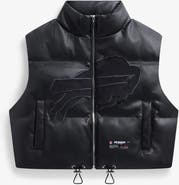 Off Season Women's  Black Buffalo Bills Faux Leather Cropped Puffer Vest
