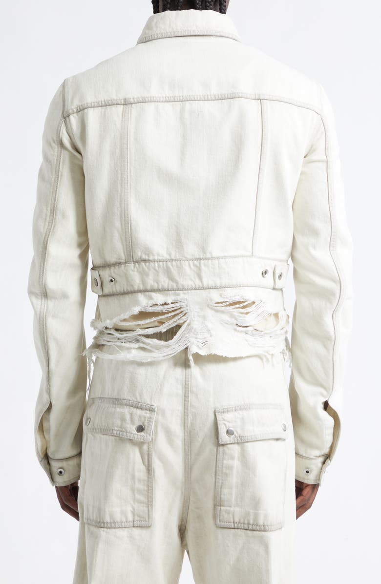 Rick Owens Shredded Crop Denim Work Jacket, Alternate, color, Milk Wash