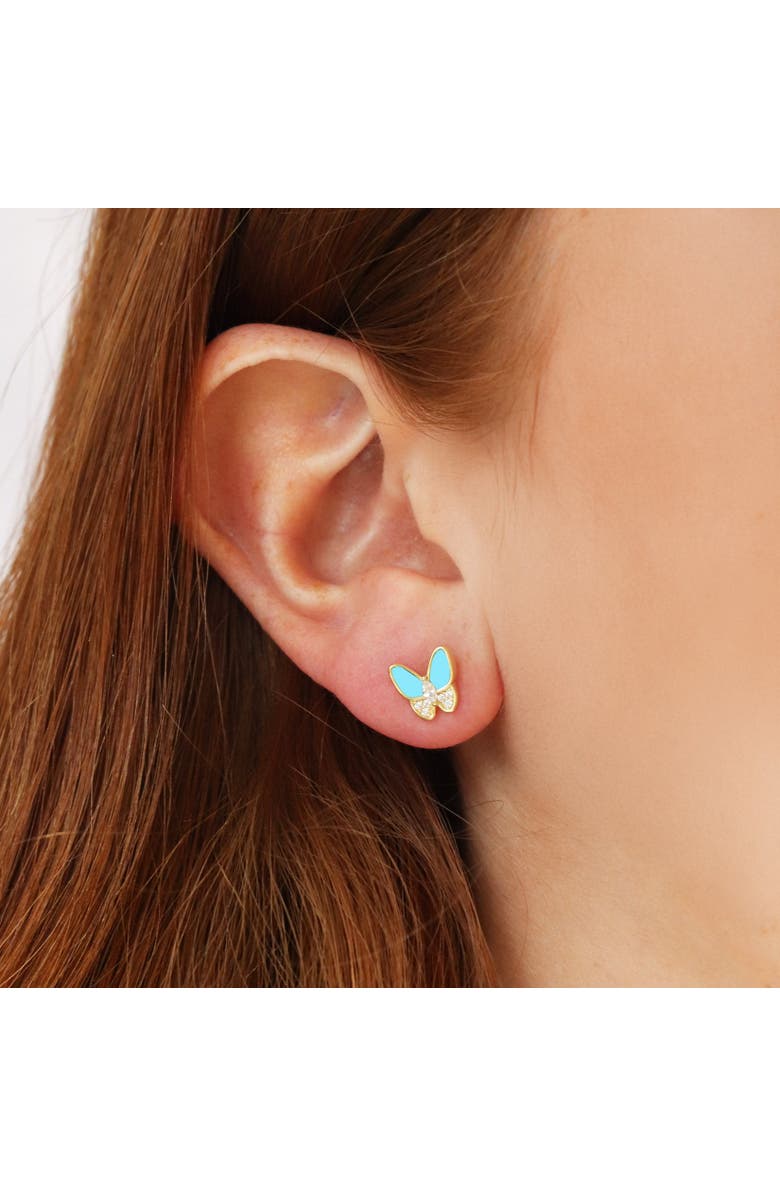 The Lovery Fine Jewelry Turquoise CZ Butterfly Stud Earrings, Alternate, color, Turquoise