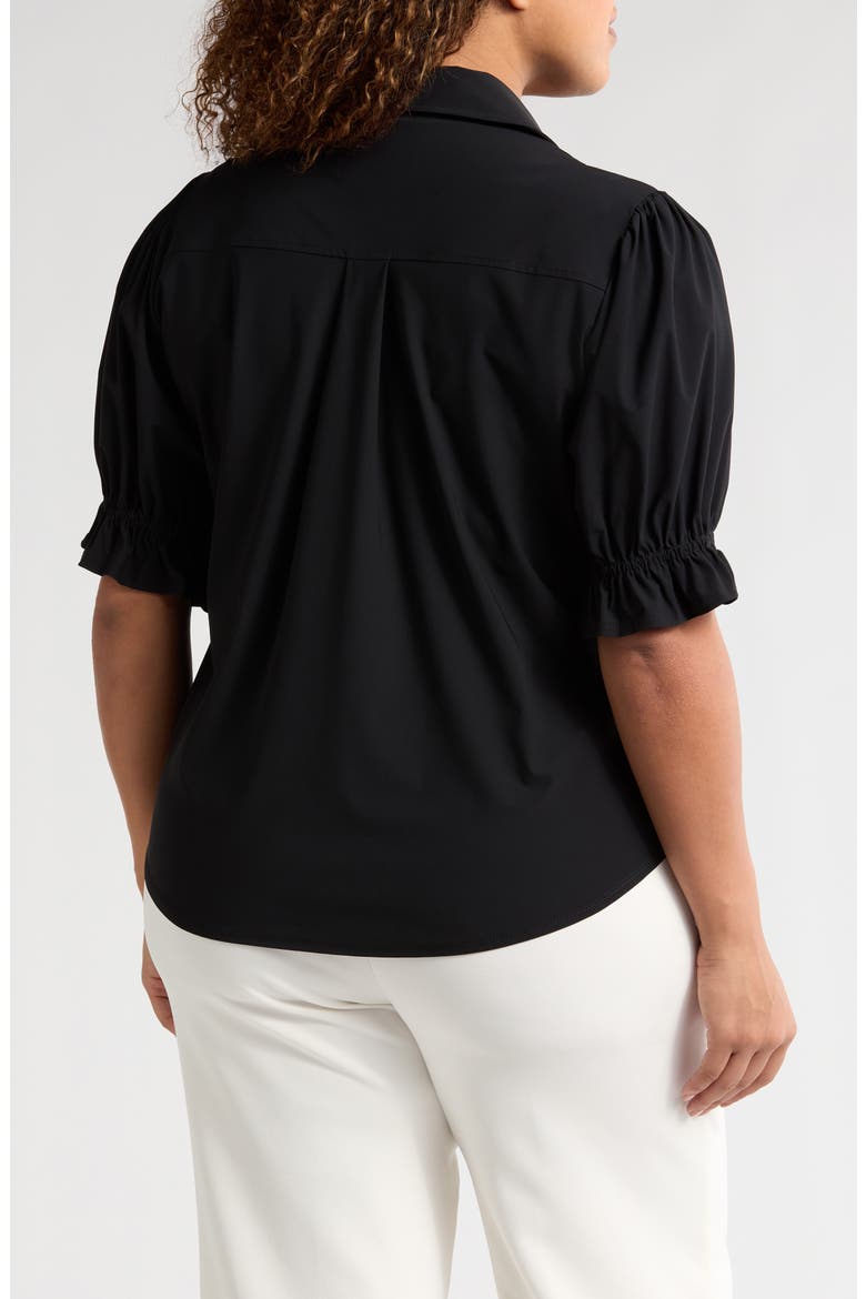 Puff Sleeve Knit Snap-Up Shirt, Alternate, color, BLACK