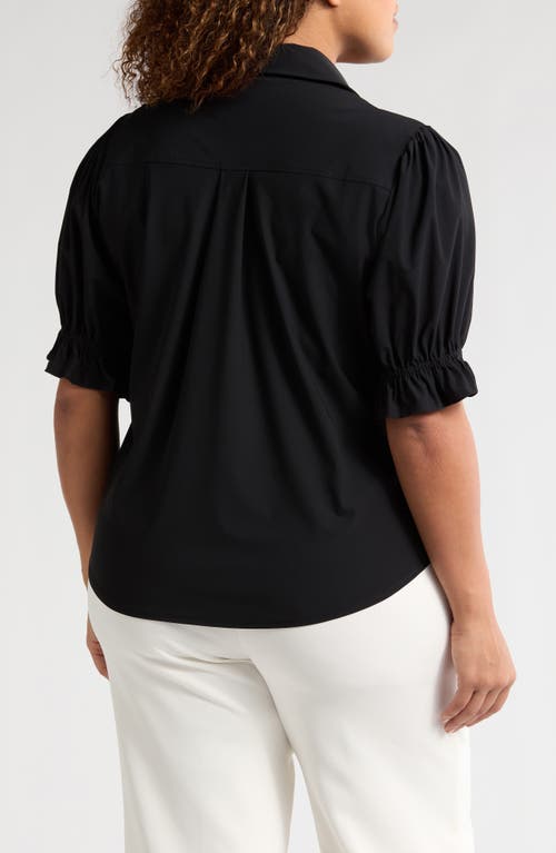 Liverpool Los Angeles Puff Sleeve Knit Snap-up Shirt In Black