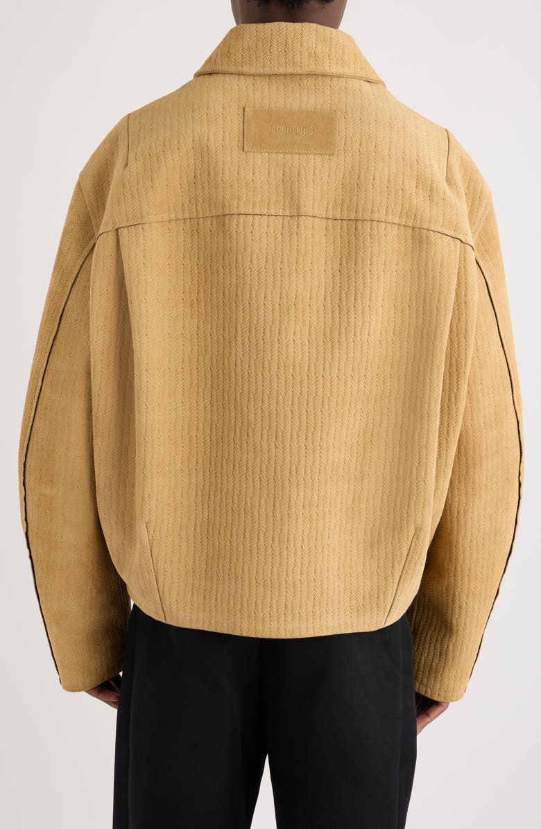 Jacquemus Le Blouson Vannier Basket Weave Leather Jacket, Alternate, color, Beige