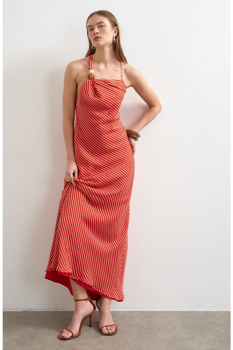 Beaded Stripe Halter Maxi Dress, Main, color, ORANGE