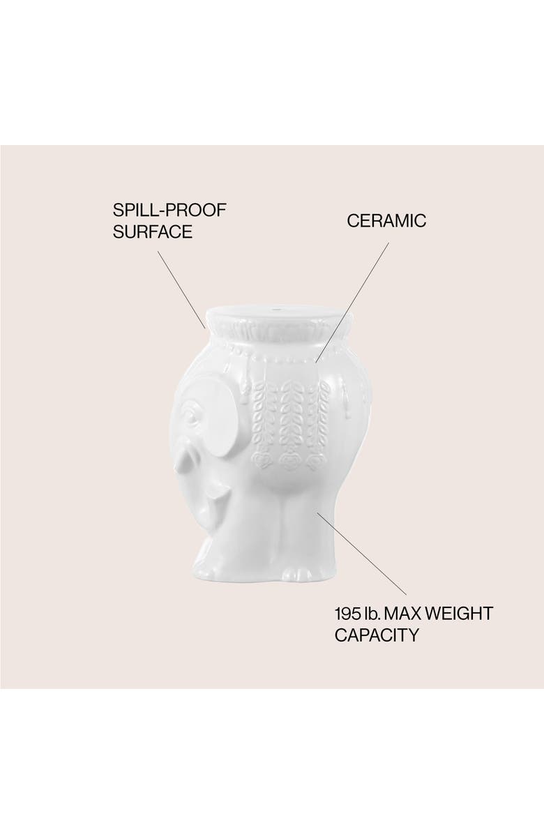 JONATHAN Y Orla 18.5" Modern Bohemian Elephant Ceramic Garden Stool, Alternate, color, White