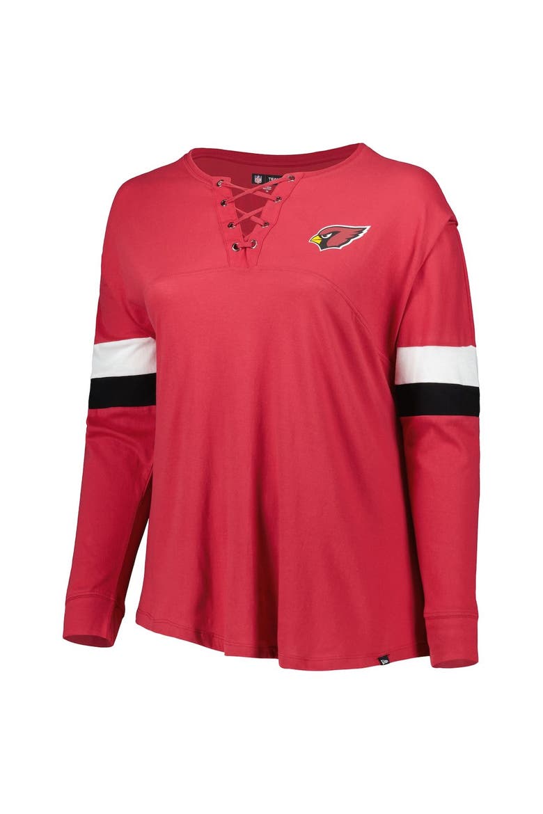 Women's New Era Cardinal Arizona Cardinals Plus Size Athletic Varsity Lace-Up V-Neck Long Sleeve T-Shirt, Alternate, color, Cardinal