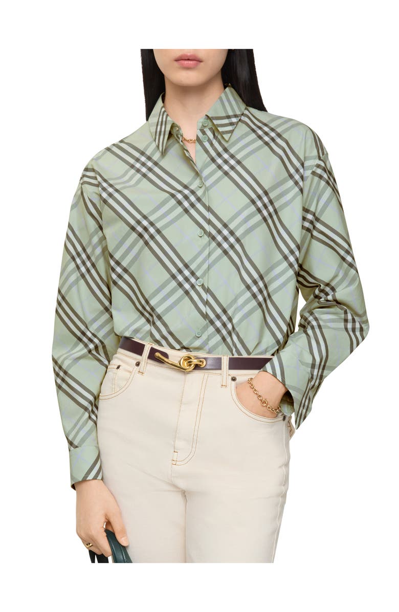 Burberry Relaxed Fit Check Cotton Shirt, Main, color, Seafoam Green