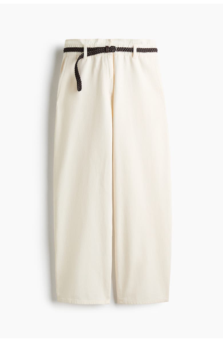H&M Belted Barrel Trousers, Main, color, Cream