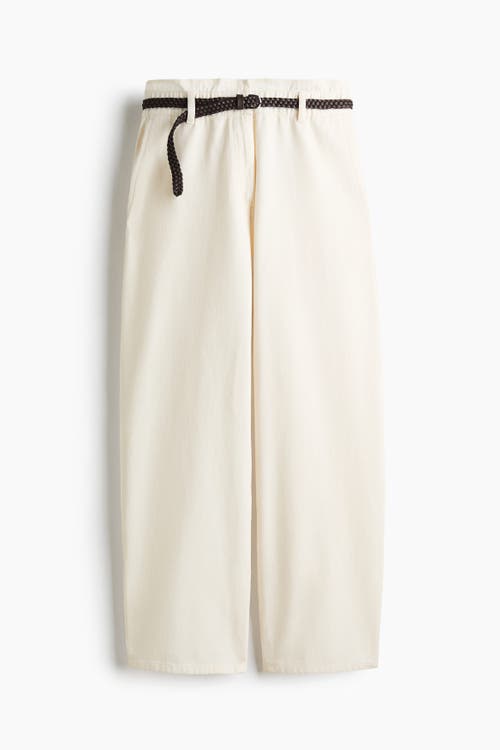 H&M Belted Barrel Trousers in Cream at Nordstrom, Size 6