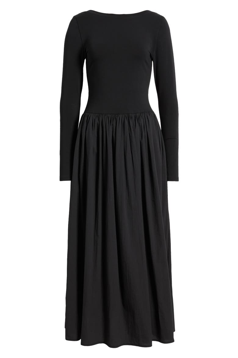 Open Back Long Sleeve Maxi Dress, Alternate, color, BLACK