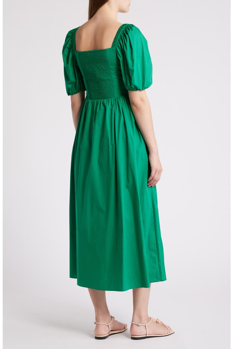 Smocked Puff Sleeve Midi Dress, Alternate, color, GREEN MEDIUM