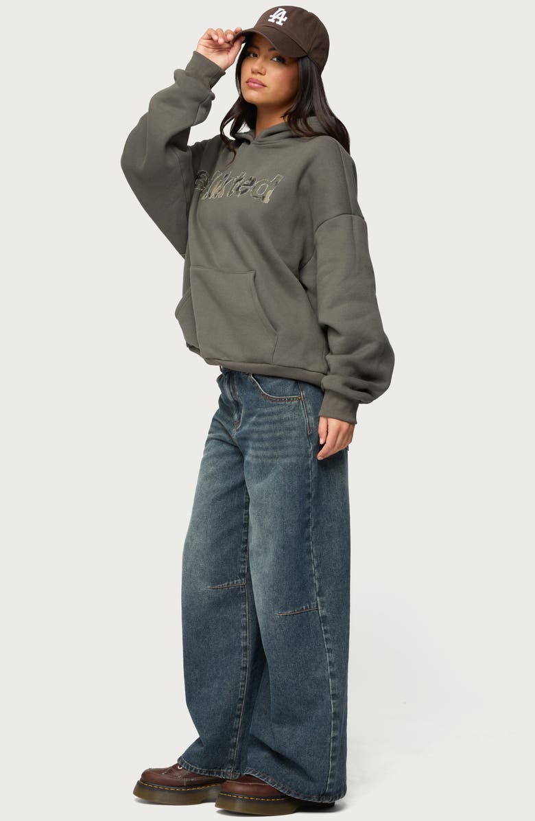 EDIKTED Camo Cutie Oversize Hoodie, Alternate, color, Olive