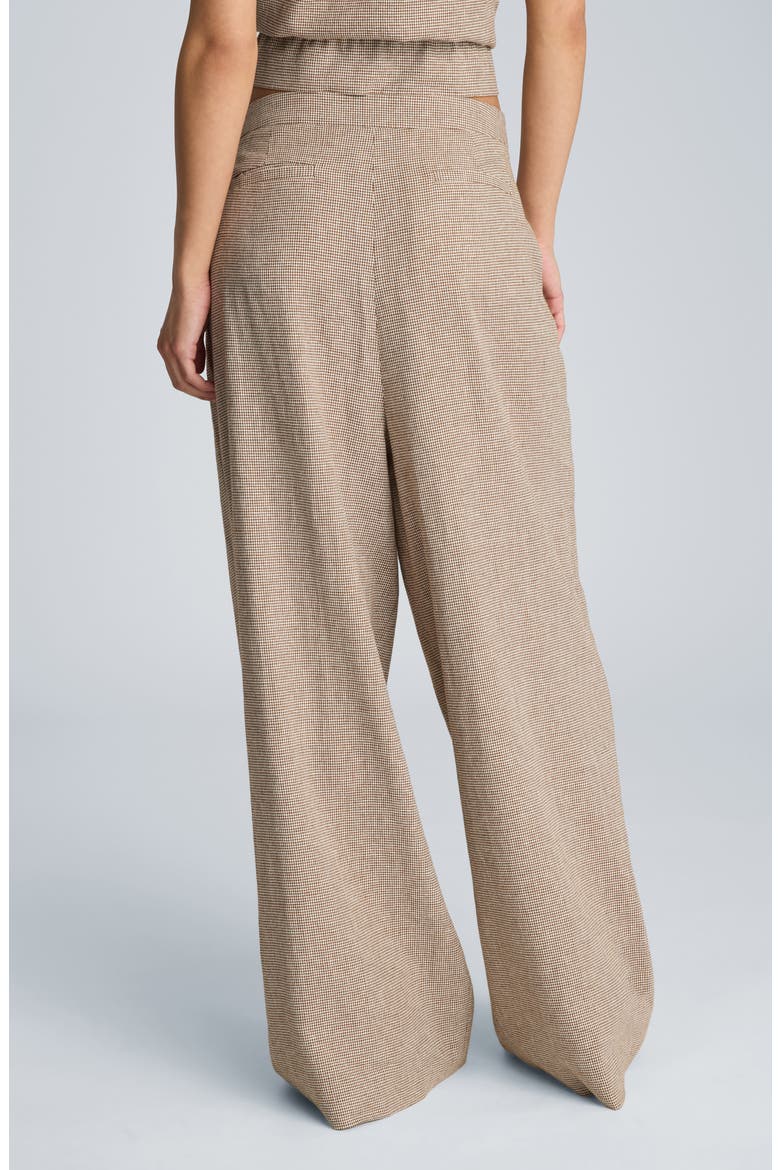 Triple Pleat Wide Leg Linen Blend Pants, Alternate, color, BRUNETTE/ PURE WHITE