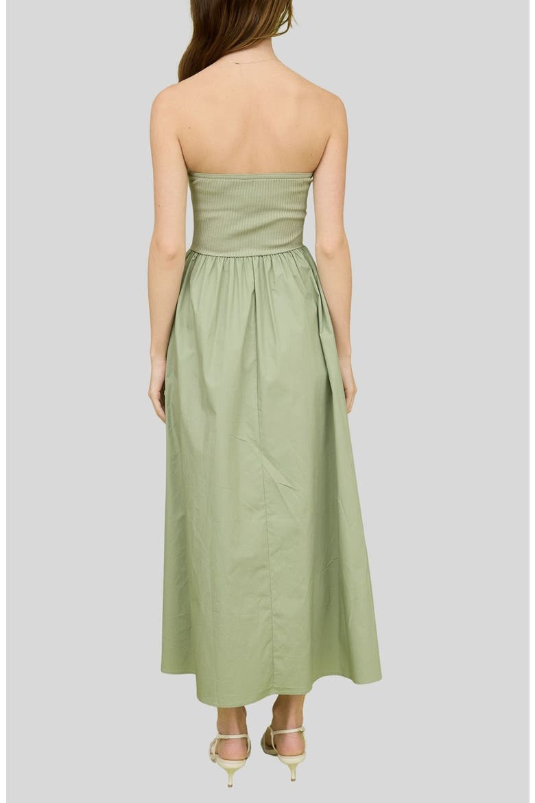 Mixed Media Strapless Midi Dress, Alternate, color, LIGHT OLIVE