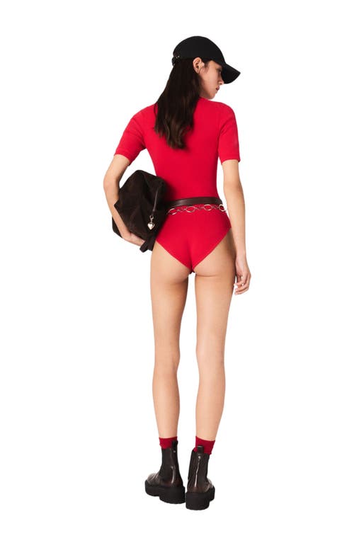 Maje Ribbed Knit Sleeve Bodysuit In Red