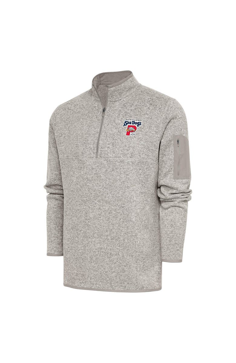ANTIGUA Men's Antigua  Oatmeal Portland Sea Dogs Fortune Quarter-Zip Pullover Jacket, Main, color, 