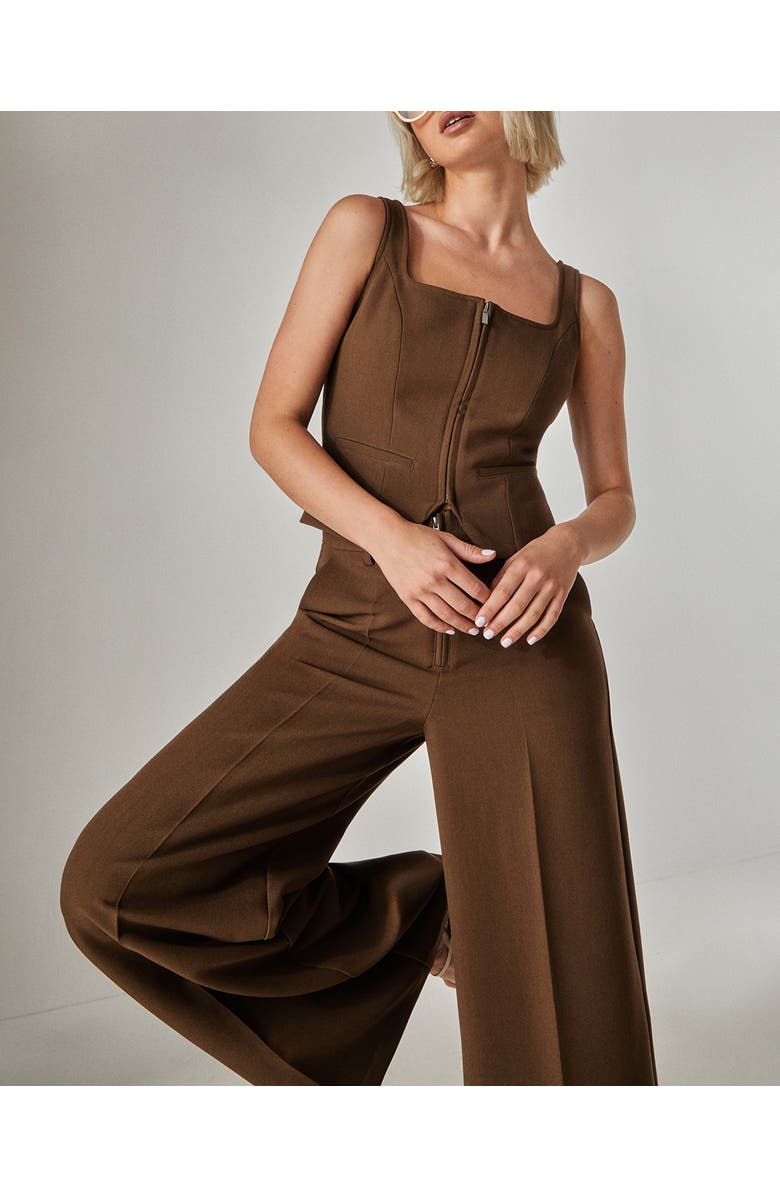 NASTY GAL Zip Front Sleeveless Tailored Top, Alternate, color, Chocolate