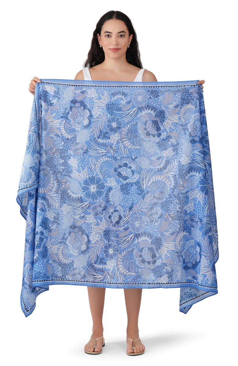 Vismaya Floral Cotton Scarf, Alternate, color, Navy