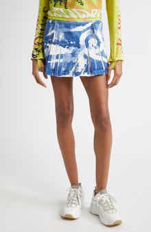 Paolina Russo Tie Dye Pleated Denim Miniskirt