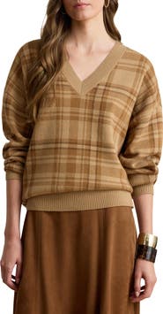 Lauren Ralph Lauren Plaid V-Neck Sweater