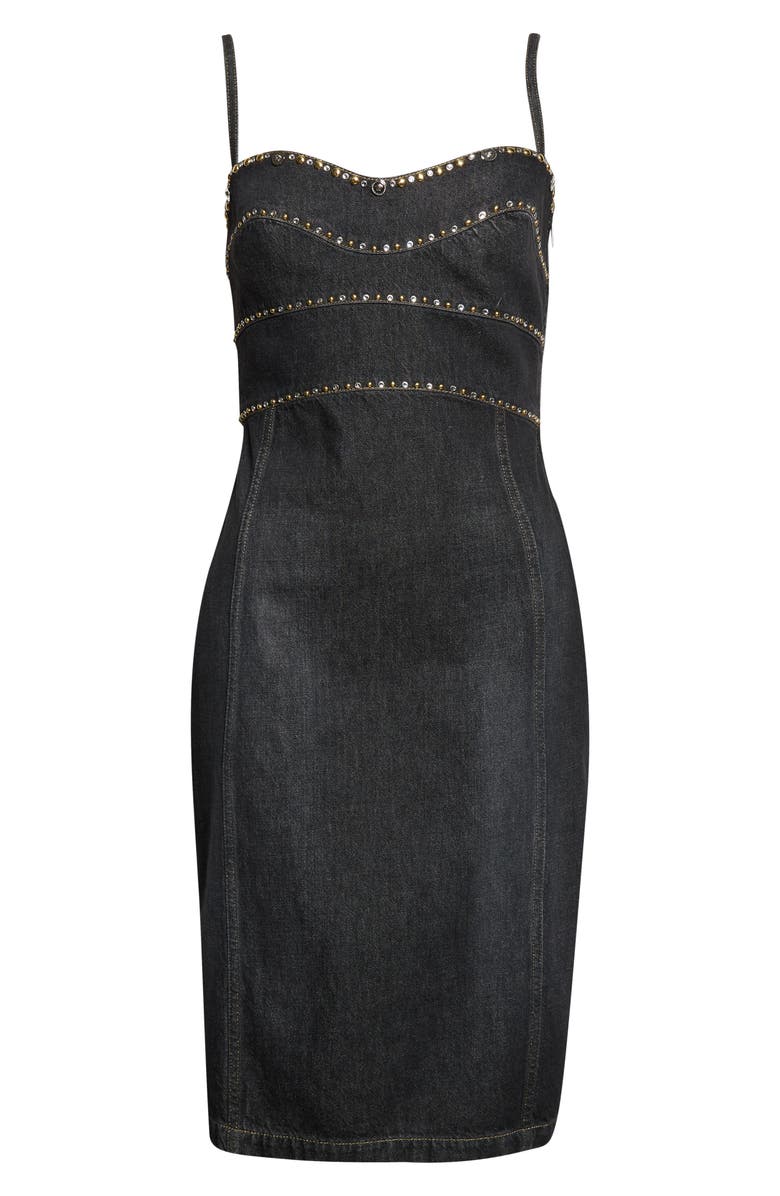 Versace Studded Fitted Denim Dress, Main, color, Black