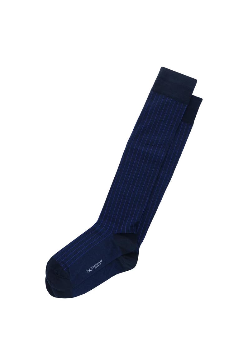 Valentino Vertical Stripe Over the Calf Mercerized Cotton Sock, Alternate, color, Navy with Royal Blue Stripes