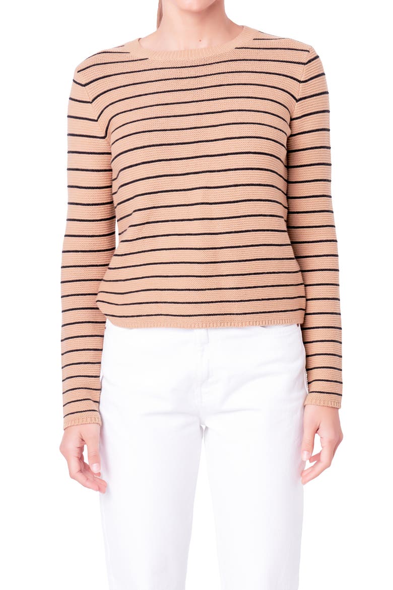 Stripe Crewneck Sweater, Main, color, TAN/ BLACK