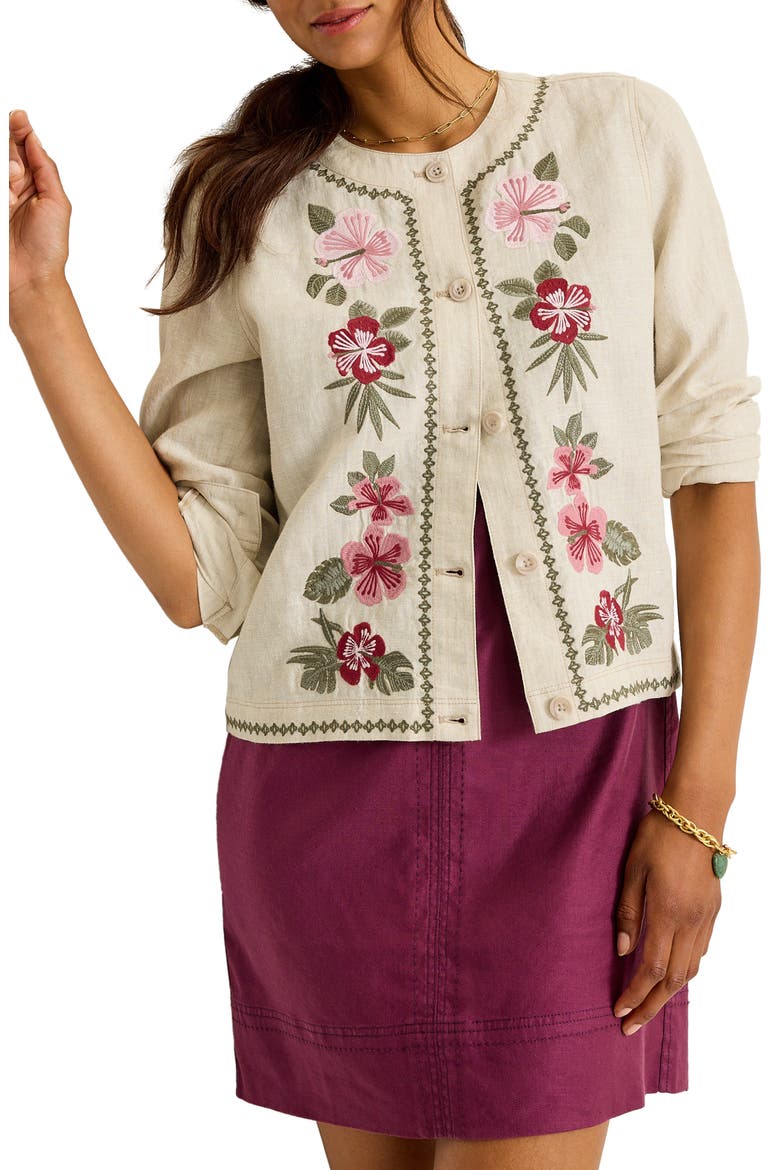 Two Palms Embroidered Linen Jacket, Main, color, NATURAL
