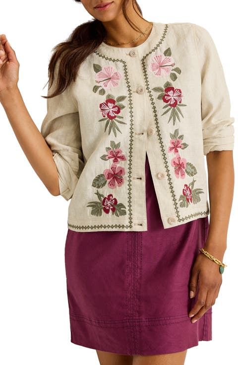 Two Palms Embroidered Linen Jacket