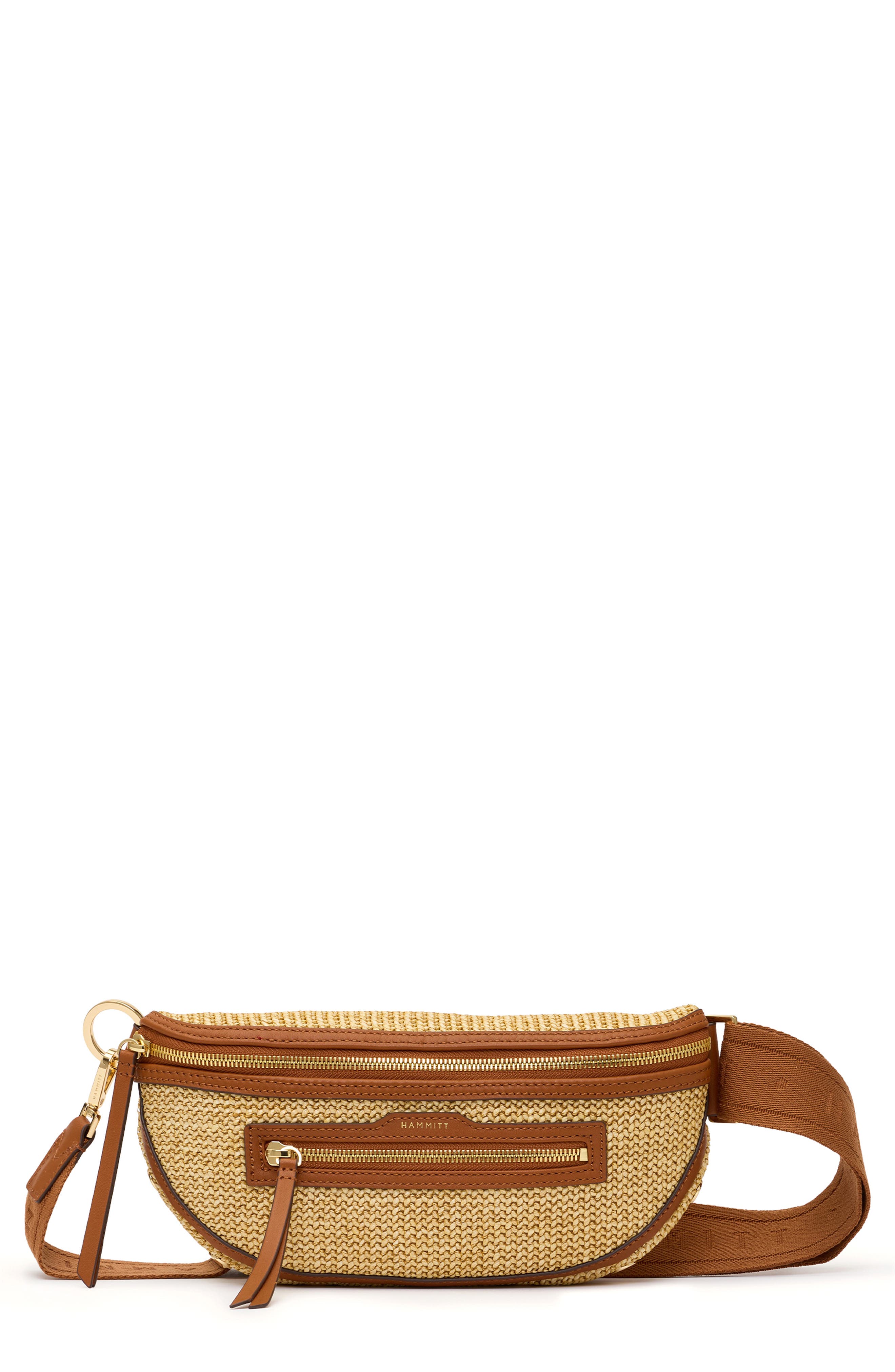 HAMMITT Medium Charles Crossbody Bag, Main, color, Cocoa Raffia/ Gold