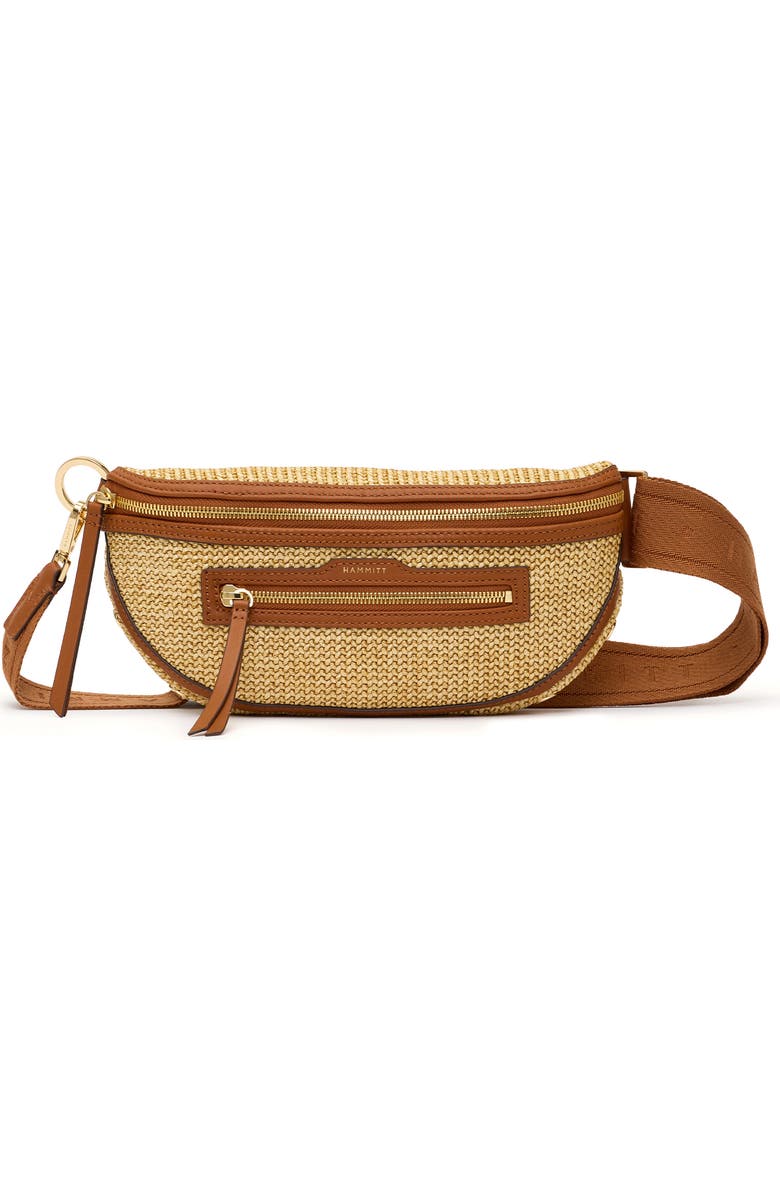 HAMMITT Medium Charles Crossbody Bag, Main, color, Cocoa Raffia/ Gold