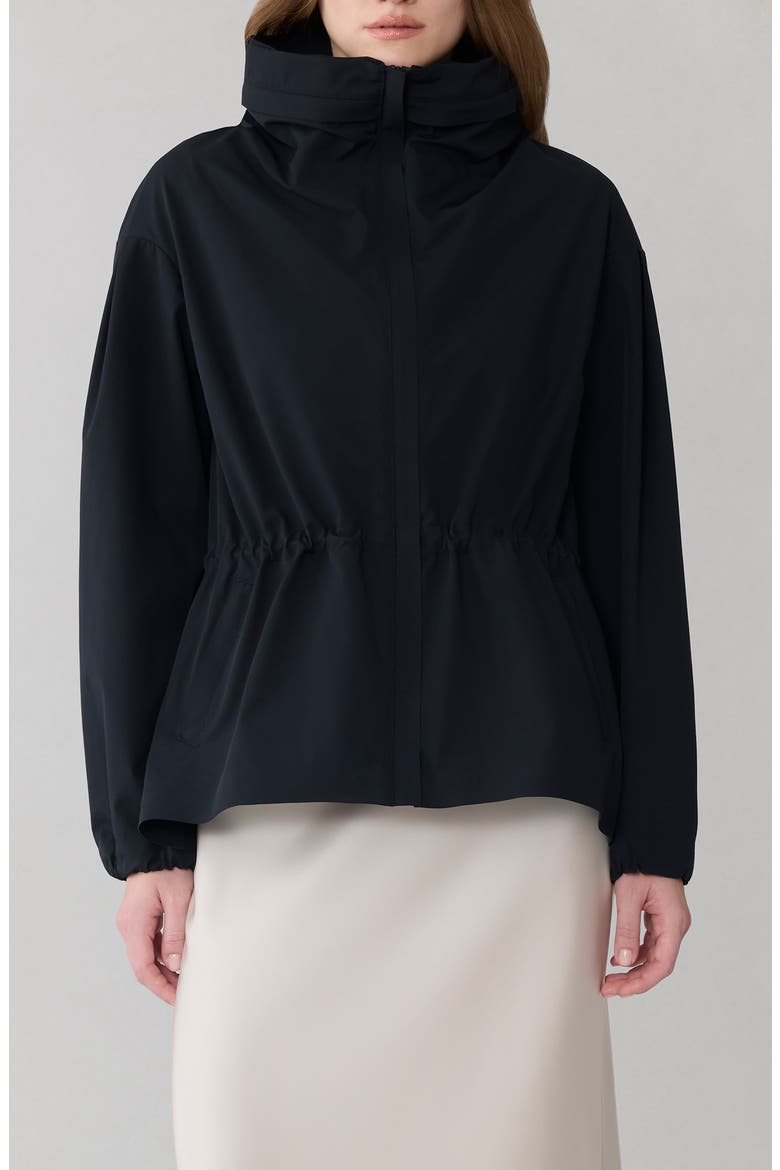 Ria Stretch Nylon Jacket with Stowaway Hood, Main, color, BLACK