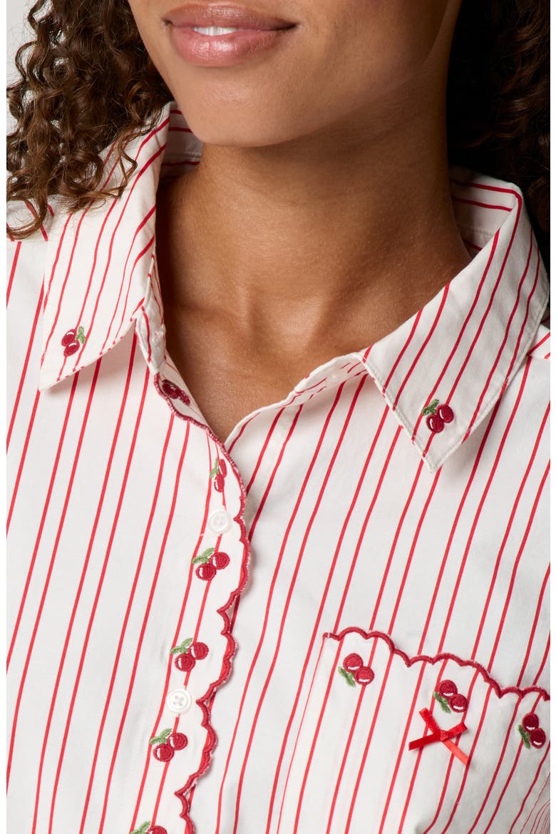 Cherry Stripe Crop Button-Up Shirt, Alternate, color, CHERRY SCALLOP