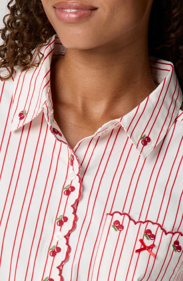 Florence by Mills Cherry Stripe Crop Button-Up Shirt, Alternate, color, Cherry Scallop