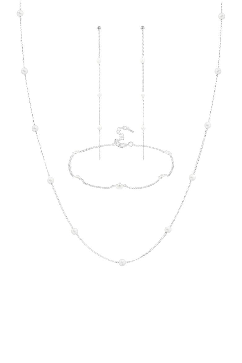 Sterling Silver 18k Gold Plated Infinite Pearl Set Dainty Statement, Main, color, Silver