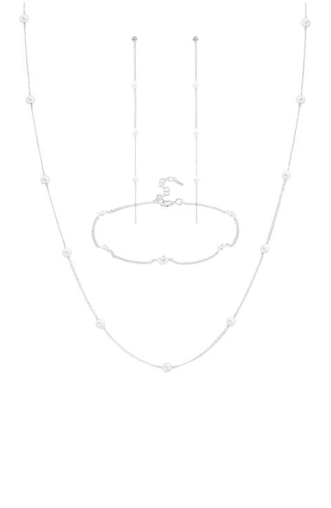 Sterling Silver 18k Gold Plated Infinite Pearl Set Holiday Gift Idea