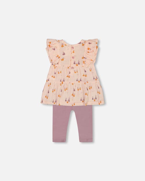 Deux Par Deux Baby Girl's Printed Muslin Tunic And Organic Cotton Legging Set Peach With Pears And P In Peach With Pears Print