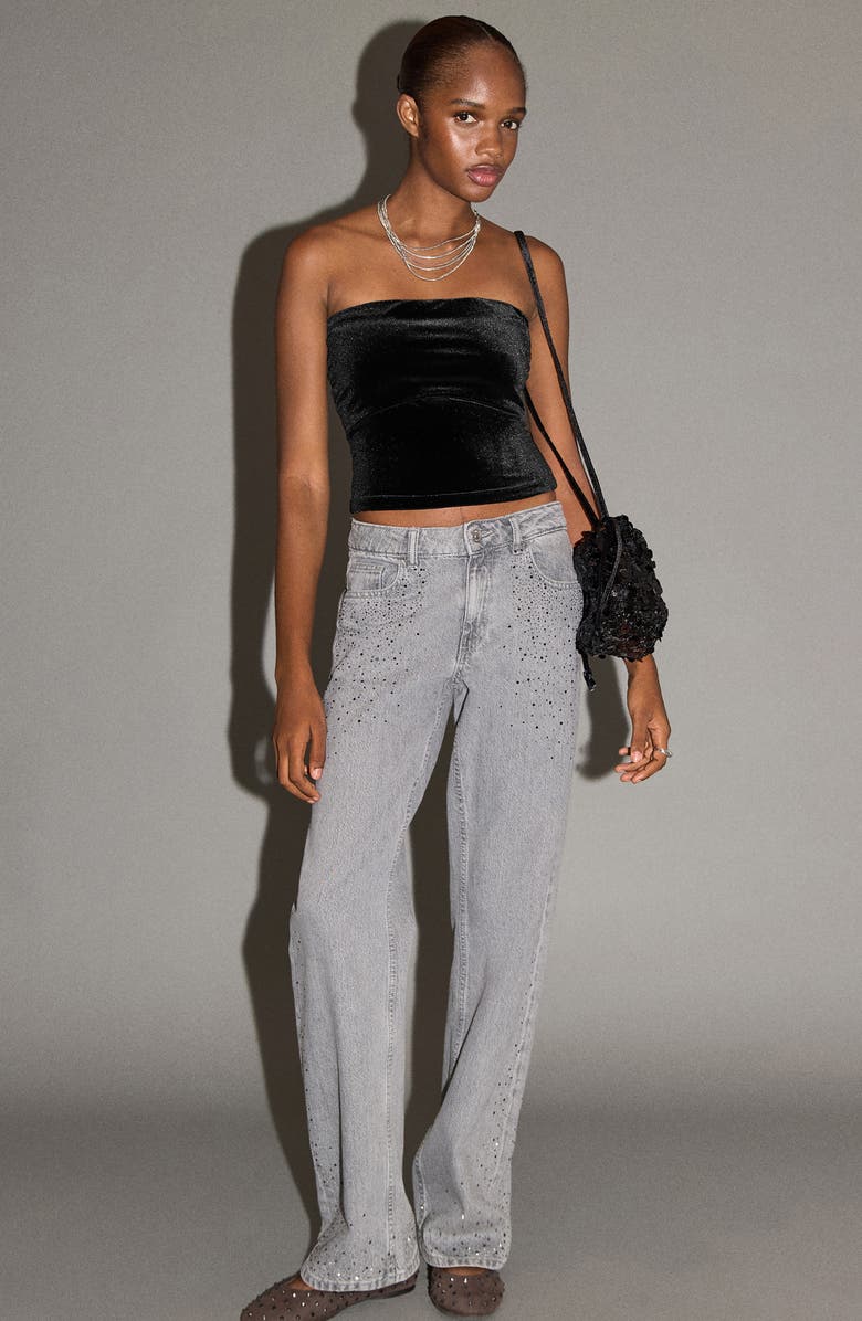 MANGO TEEN Velvet Tube Top, Alternate, color, Black