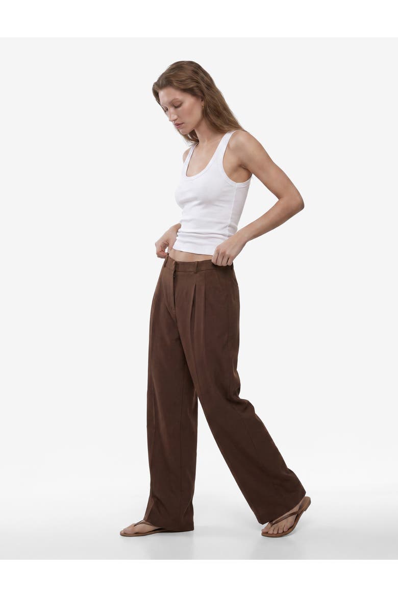 Linen Blend Wide Leg Pants with Pleat, Alternate, color, BROWN