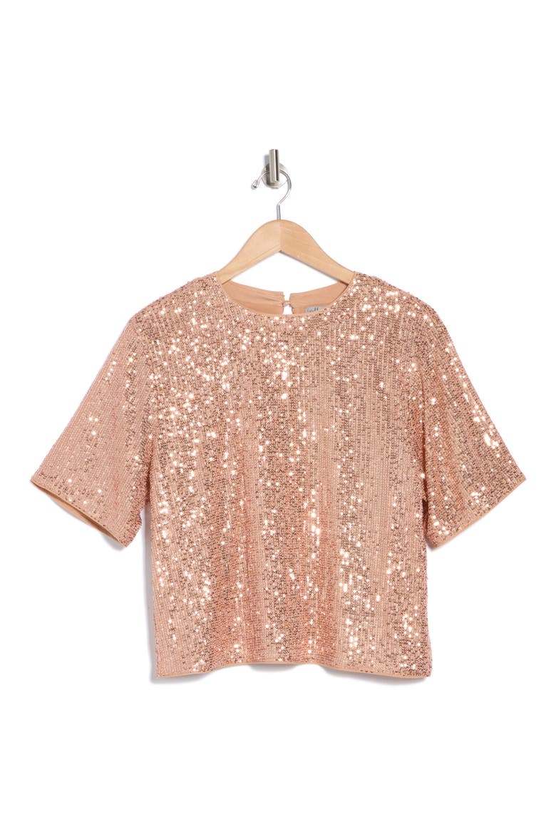 Short Sleeve Sequin Top, Alternate, color, ROSE GOLD