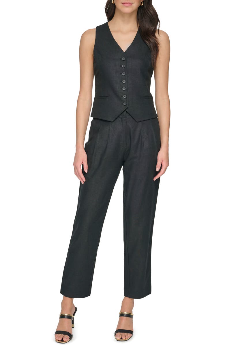 DKNY Button Front Linen Vest, Alternate, color, 
