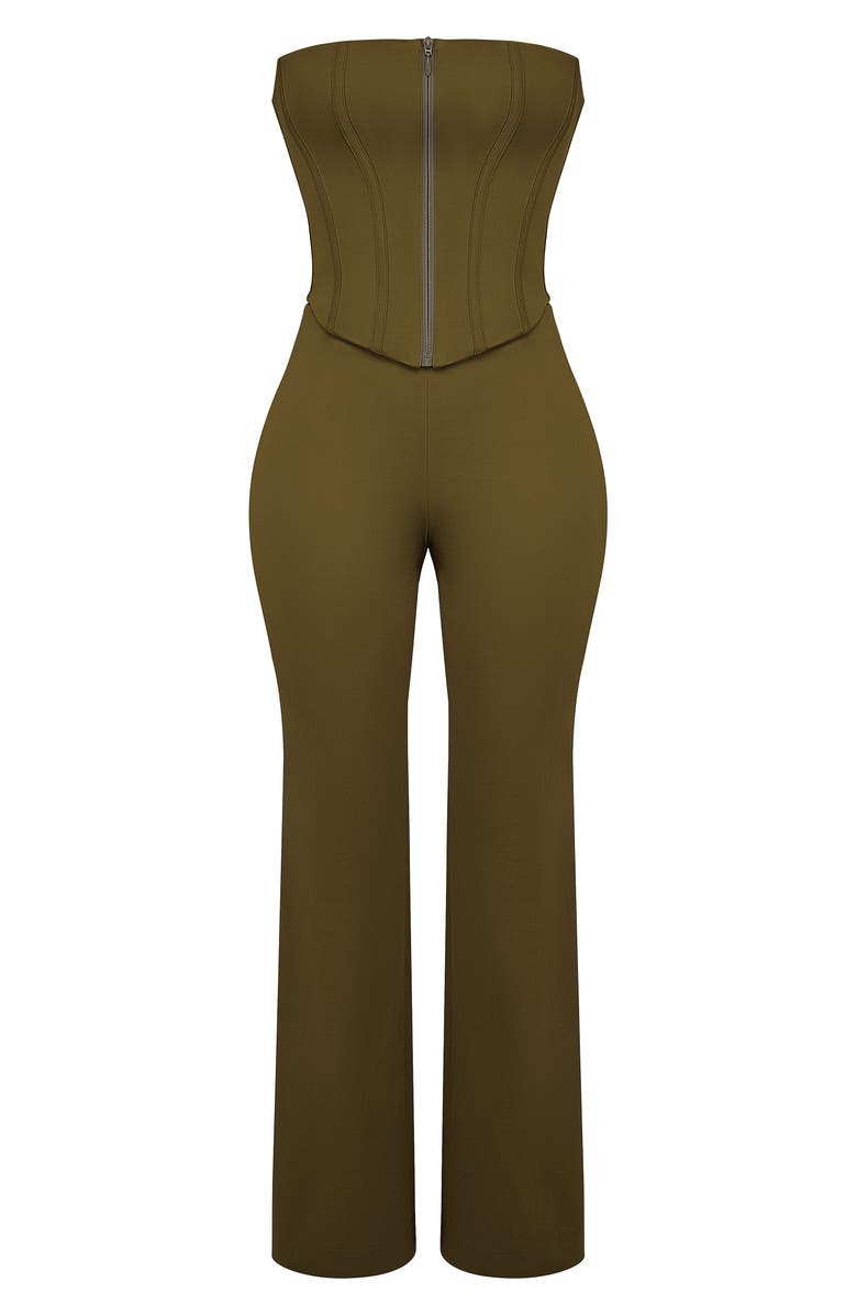 Mistress Rocks Strapless Corset Jumpsuit, Alternate, color, Khaki