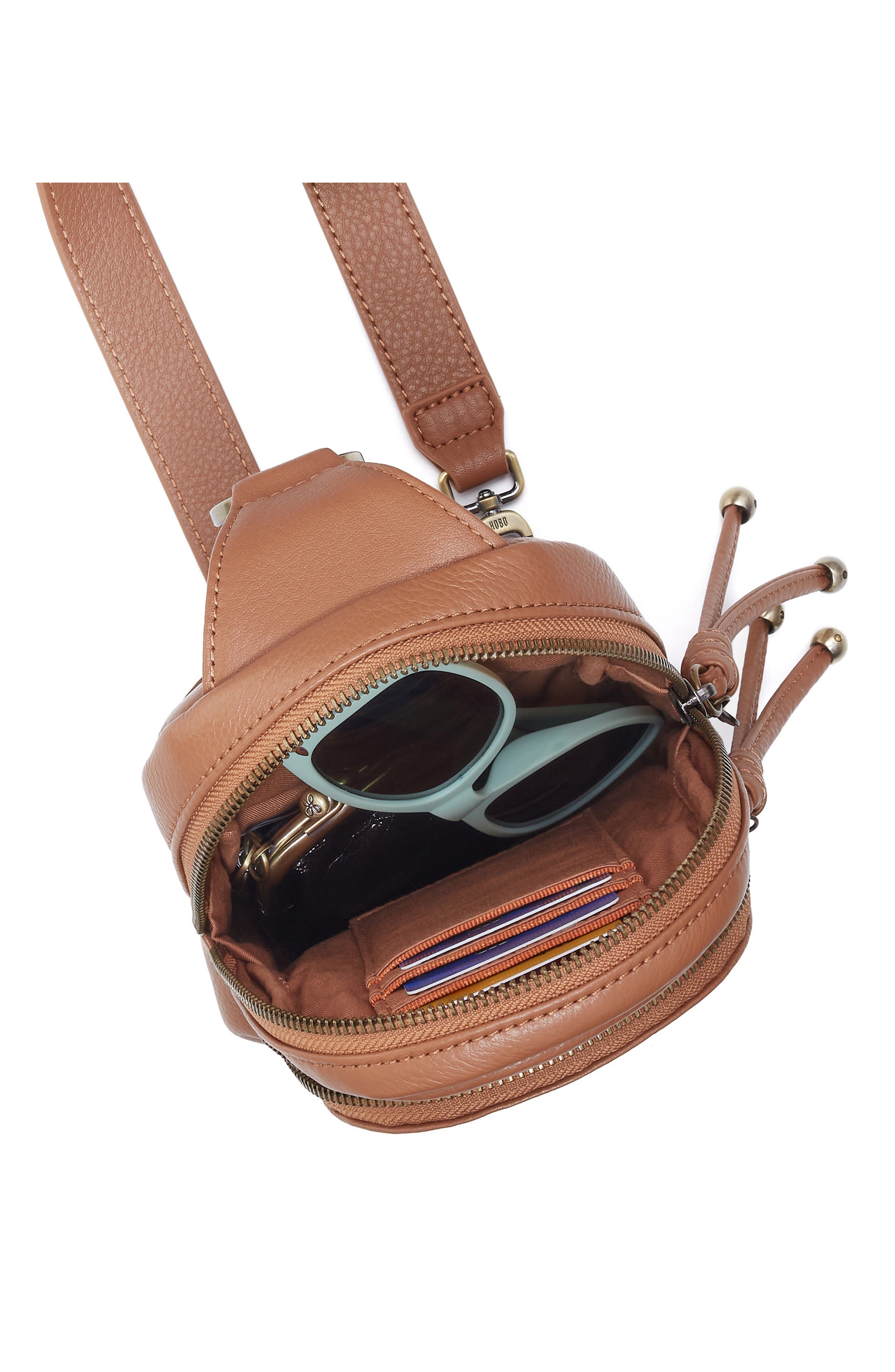 Small Cass Leather Sling Bag, Alternate, color, BROWN SUGAR