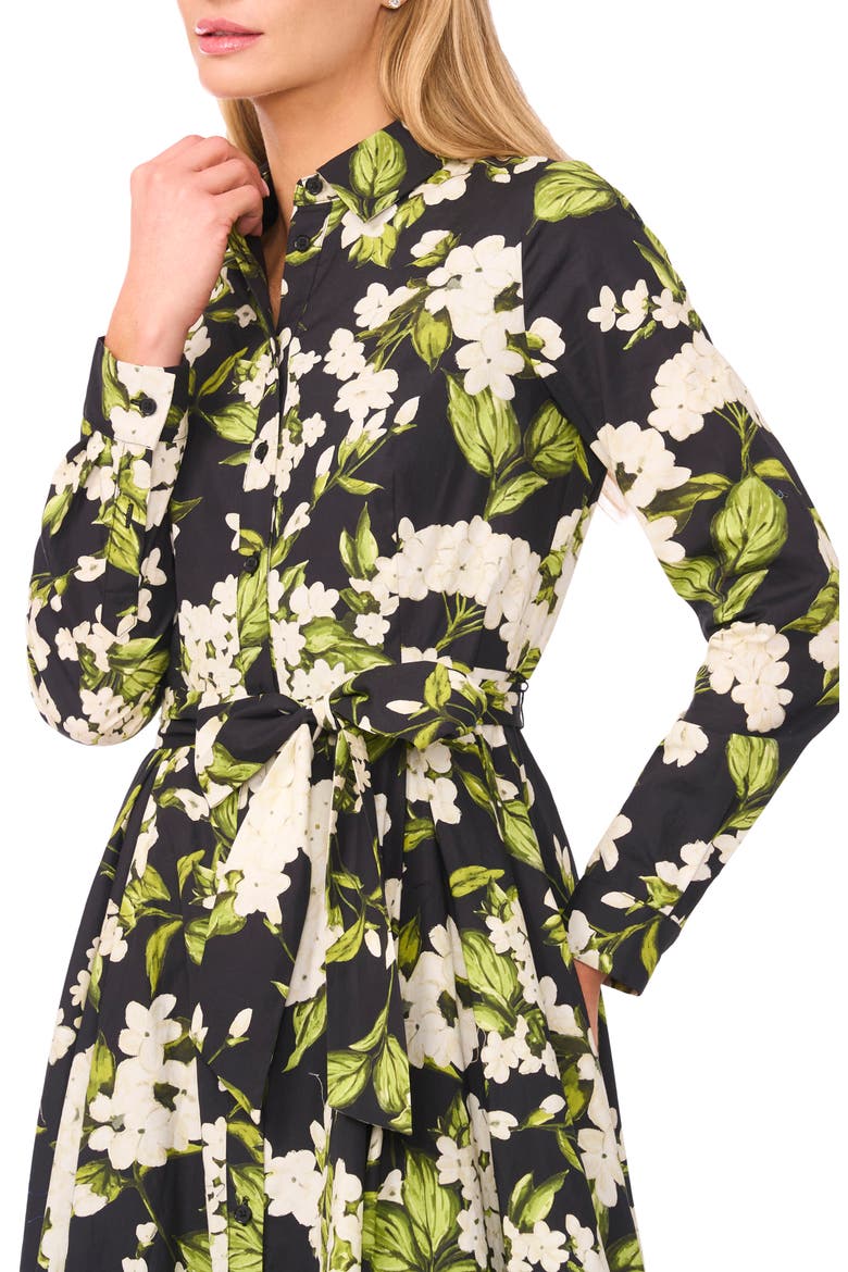 Anna Pleated Long Sleeve Cotton Midi Shirtdress, Alternate, color, RICH BLACK