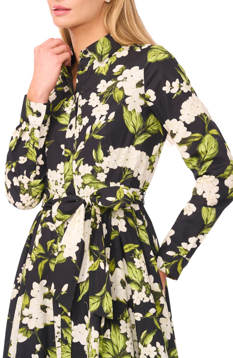 Ted Baker Anna Pleated Long Sleeve Cotton Midi Shirtdress, Alternate, color, Rich Black