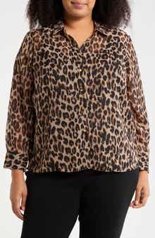 T Tahari Clip Dot Leopard Spot Button-Up Shirt